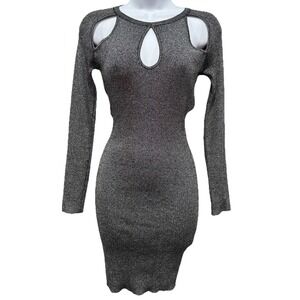 HERA Collection Dress Women's Large Metallic Long Sleeve Ribbed Mini Stretch